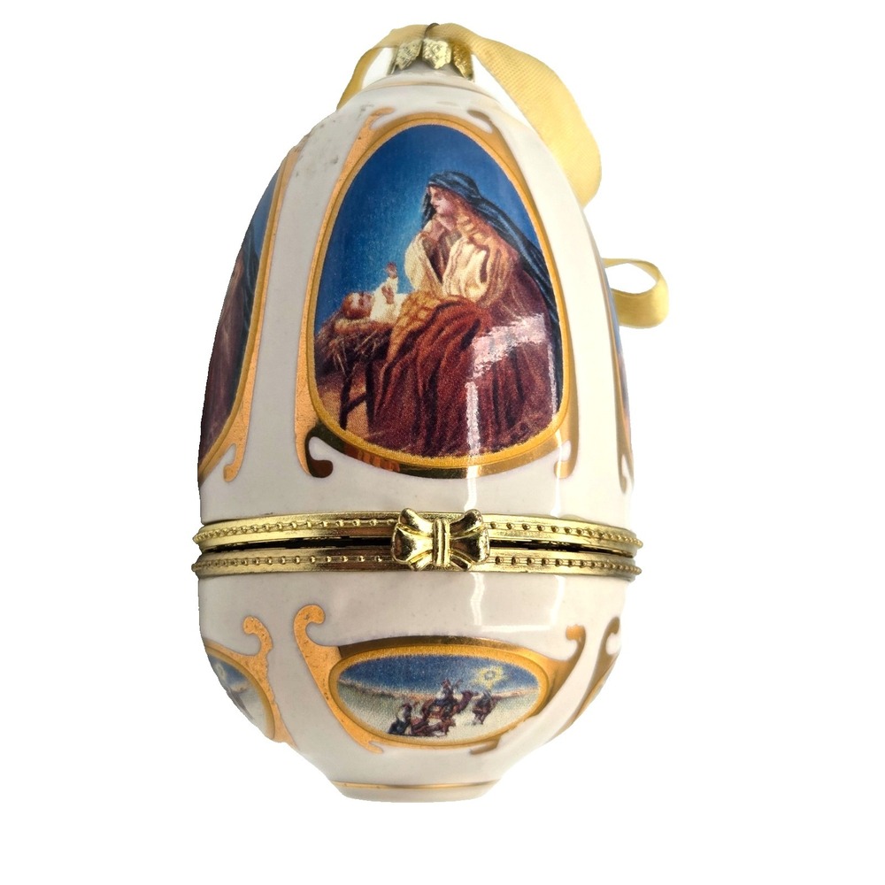 Valerie Parr Hill Christmas Musical Egg "Mary and Jesus" Ornament Trinket Box